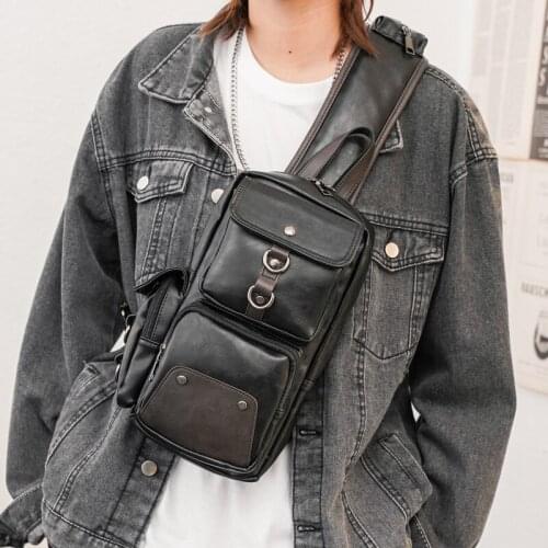 New Fashion Design Chest Bag Mens pu Leather Shoulder Bags Color Matching Crossbody Backpack Casual Trend Waist Bag