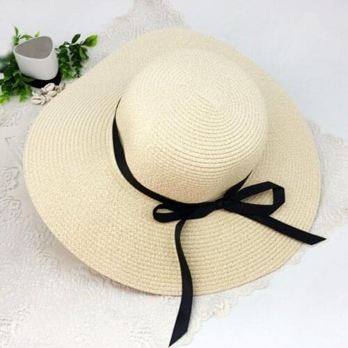 Womens Summer Straw Hat Wide Brim Solid Color Sun Hats For Women Foldable UV Protection Panama Floppy Travel Beach Bucket Hat