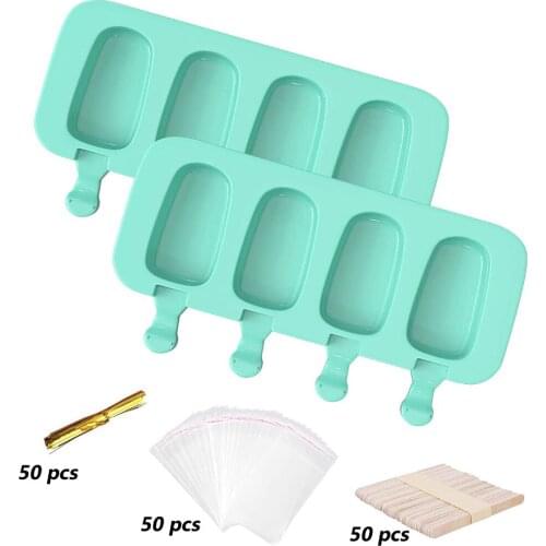 4 Cell Silicone Ice Cream Mold Ice Cube Maker Tray Barrel DIY Dessert Ice Cream Mould With Popsicle Stick Bag Ice Pop Molds