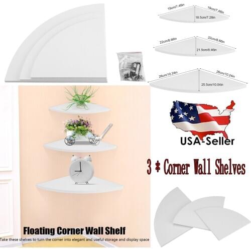 Brand New 3Pcs Floating Corner Shelf Wall-Mounted Storage Rack Bookshelves Home Furniture Office Decor Corner Wall Shelves