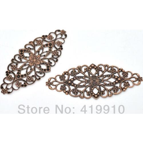 Free shipping-30Pcs Copper Tone Filigree Flower Wraps Connectors Metal Crafts Gift Decoration DIY Findings 8x3.5cm J0598