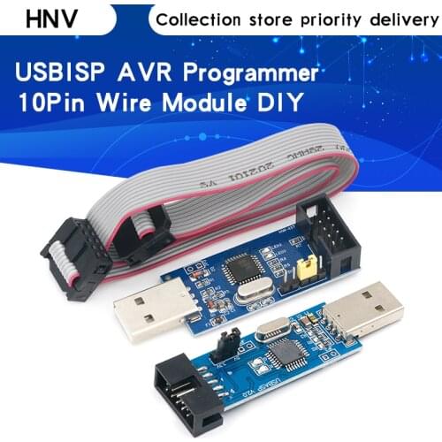 1Set USBASP USBISP AVR Programmer USB ATMEGA8 ATMEGA128 ATtiny/CAN/PWM 10Pin Wire Module DIY + 10Pin To 6 Pin Adapter Board