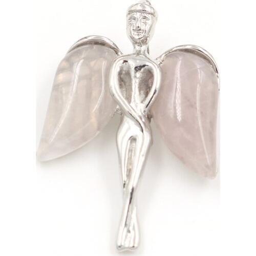 YJXP Classic Silver Plated Lovely Angel Natural Rose Pink Quartz Pendant For Anniversary Jewelry