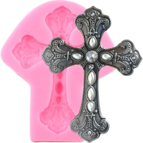 Jeweled Cross Silicone Mold DIY Cupcake Topper Fondant Cake Decorating Tools Jewelry Resin Clay Candy Chocolate Gumpaste Moulds