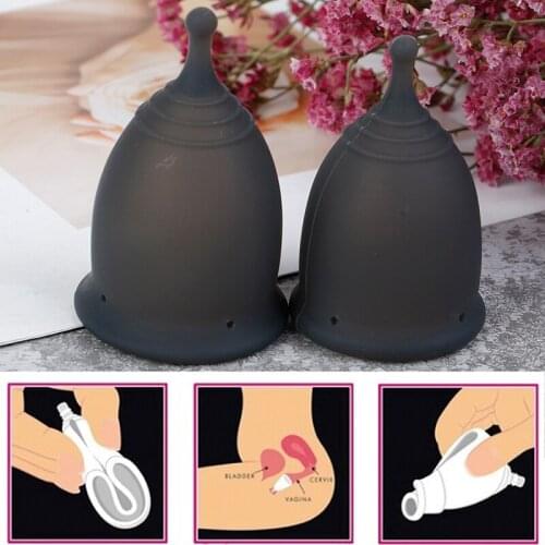 For Women Feminine Hygiene Reusable Silicone Cup Menstrual Medical Lady Cup Collector Menstrual Black Color Menstrual Cup
