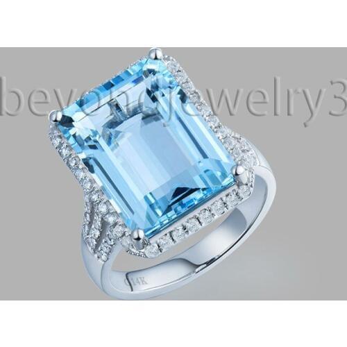 Genuine Natural Blue Topaz Rings For Women 18k White Gold 0.57ct Full Cut Diamond Natural Blue Topaz Jewellery R00322