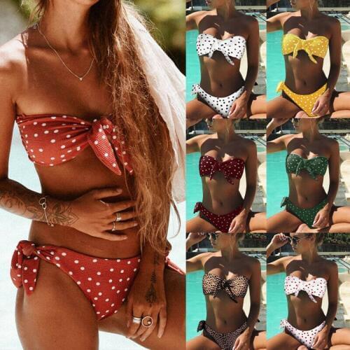 Women Push-up Padded Bra Bandage Dot Bikini Two Piece Swimsuit Ladies Sexy Strapless Beachwear Swimwear Bathing Suit 2019