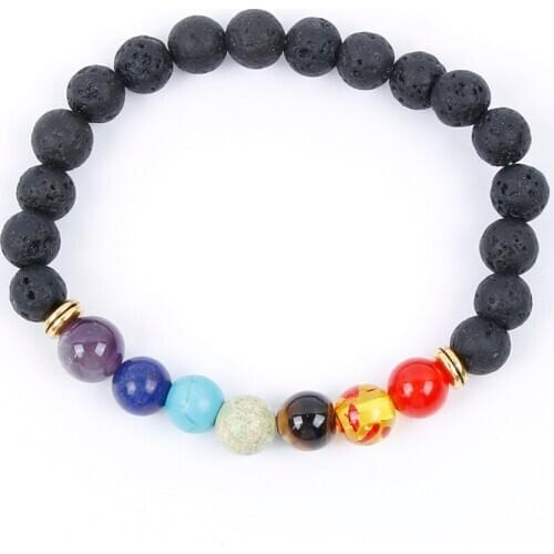 1pcs Natural Stone Black Lava Stone Yoga Bracelets 7 Reiki Chakra Healing Balance Beads Bracelet Men Women Stretch Yoga Jewelry