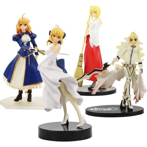 10-21cm Fate Stay Night Saber Unlimited Blade White Dress Girl Hollow Ataraxia Cute Doll PVC Model Figure Toy