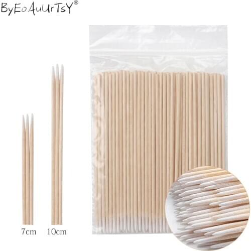 100pcs Ultra-thin Cotton Swab Lint Free Micro Brush Wood Cotton Buds Small Pointed Hole Eyelash Extension Glue Cleaning Tools
