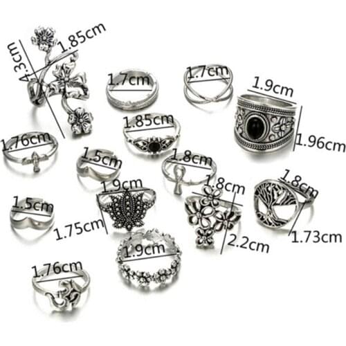 14 pcs/Set Knuckle Ring Floral Punk Boho Vintage Jewelry Fashion Women Men Gifts
