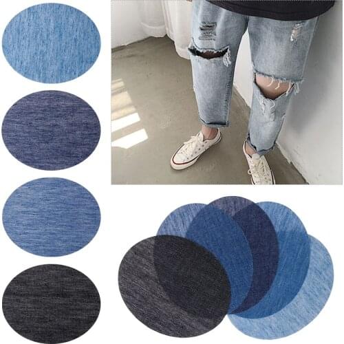 2/4PCS Denim Fabric Patch Jeans Knee Elbow Oval Pants Repairing Patch Iron-on Applique Sewing Apparel Home & Garden Accessories