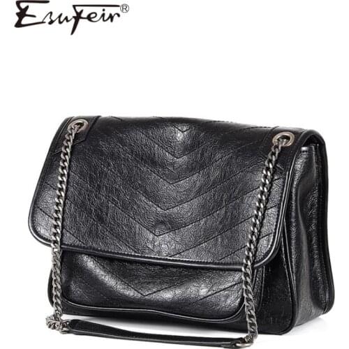 2019 Genuine Leather Women Chain Messenger Bag Cow Leather Fashion Handbag Vintage Shoulder Bag Famous Brand Satchels Tote Purse