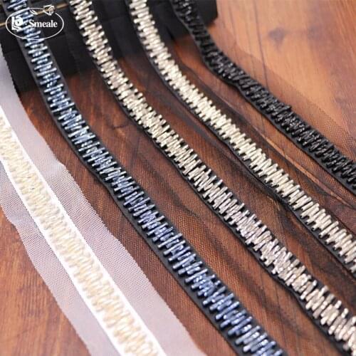 3yards/lot Fake Pearl Beaded Lace Trim Vintage Mesh Fabric Paillette Lace Beaded Pearl Trim Braid Lace Applique width 4cm RS1728