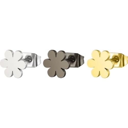 AsJerlya 2021 Fashion Titanium Stainless Steel Flower Stud Earrings Simple Elegant Six Flower Anti-Allergy Factory Wholesale