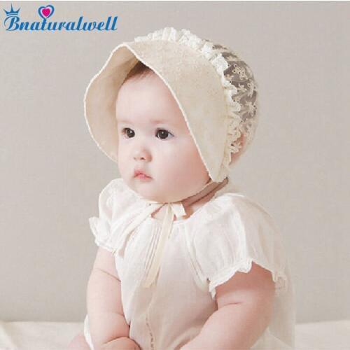 Bnaturalwell Bonnet With Lace Baby Girls Nordic Vintage Pattern Toddler Bonnet Retro Kids Christening Baptism Cap H830