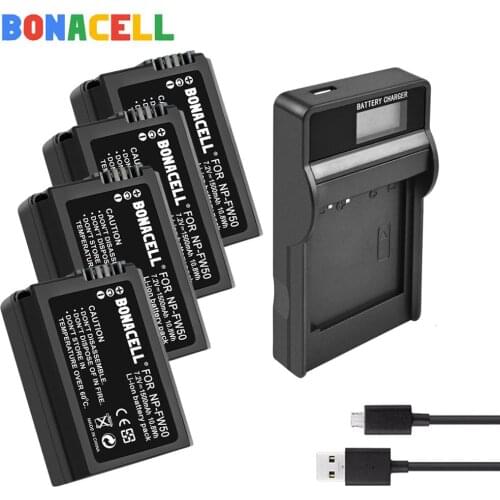 Bonacell 1500mAh NP-FW50 Battery + LCD USB Charger For Sony Alpha A6500 A6300 A6000 A7r A7 NEX-3 NEX-3N NEX-5 batteries