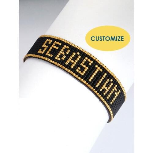 FlaneurPlanet Custom Name Miyuki Bracelet Gold Miyuki Monogram Black Seedbead Bracelet Adjustable Length