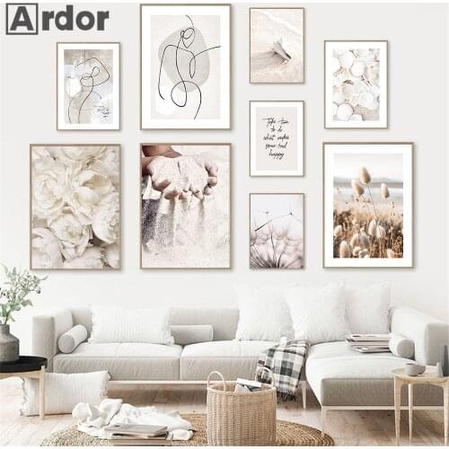 Flower Beach Shell Dandelion Art Canvas Painting Abstract Line Print Sand Hand Poster Nordic Wall Pictures For Living Room Decor