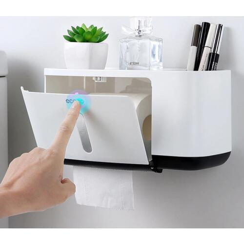Toilet Paper Holder Creative With Two Storage Bath Kitchen Toilet Paper Dispenser Plastic Wall Waterproof Toilet Roll Holder