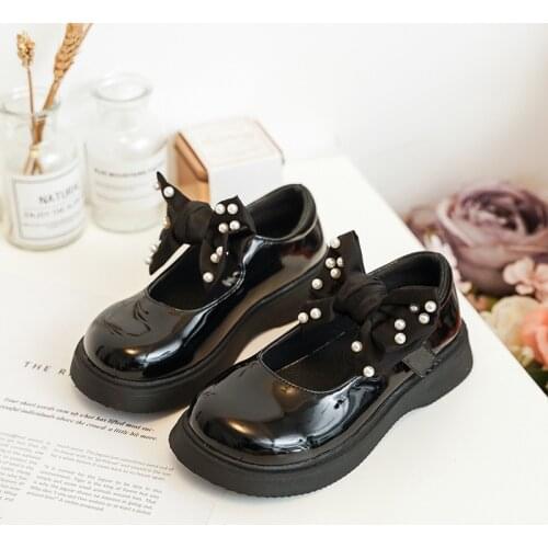Childrens Shoes Girls Princess Shoes Spring and Autumn 2021 New Black Girl Leather Shoes School Performance Shoes Pearl Sweet