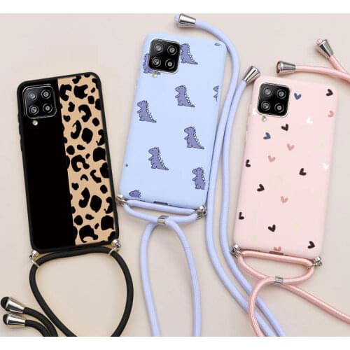 For Samsung Galaxy A42 5G Case Soft TPU Silicone Cover Coque For Samsung A 42 a42 6.6" Lanyard Necklace Rope Flower Fundas Shell