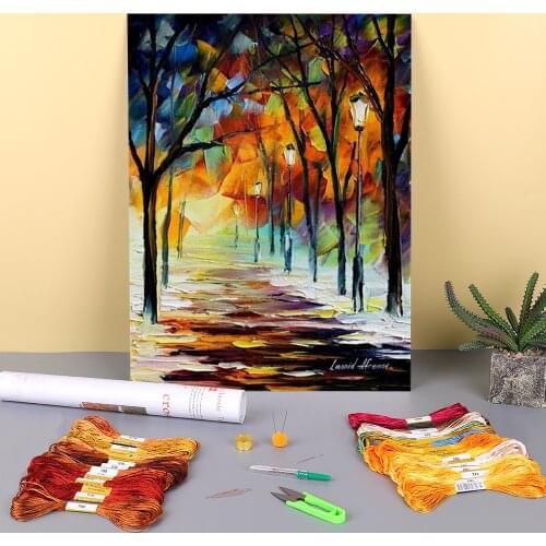 Oil Painting Style Winter Printed Water-Soluble Canvas 11CT Cross-Stitch Complete Kit Embroidery DMC Threads Magic