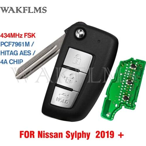 For Nissan Sylphy 2019 2020 Flip Remote Key Car Key Yellow Led 3 Button PCF7961M / HITAG AES / 4A CHIP 433.92MHz FSK