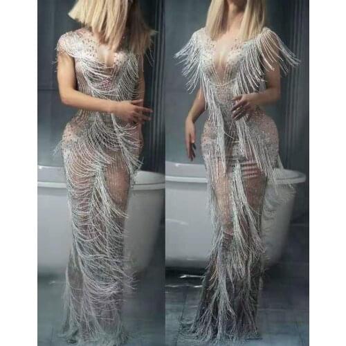 Singer hosts performance costume DJ model photography gogo dance dress long tassel stage show girl dresses outfit