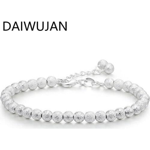 DAIWUJAN 925 Sterling Silver Fashion Ball Beads Chain Charm Bracelets For Women Teen Girls Lady Wedding Engagement Party Jewelry