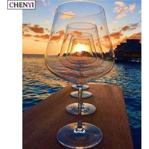 Full Diamond Embroidery Kit Wine Glass Diamond Painting Cross Stitch Diy Mosaic Landscape Paint By Number Rhinestones Home Decor