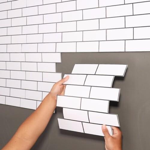 10 Pcs/Pack White Simple Wall Brick Texture PVC Wall Sticker Waterproof and Oil Proof Self-Adhesive Paper Home Decor 30x30cm