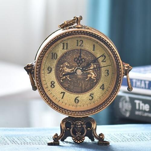 European Retro Table Clock Living Room Office Fireplace Bedroom Desk Clock Vintage Clock Table Metal Mute Table Watch Best Gift
