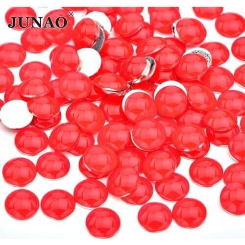 JUNAO 4mm 12mm Neon Red Half Round Rhinestone Applique Flatback Nail Crystal Strass Stickers Non Sew Stones for Crafts