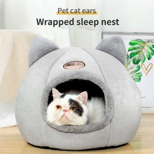 The New Cat Litter Is Comfortable And Warm For Deep Sleep Plus Velvet Round Four-Season Universal Semi-enclosed Cave Bed Pet Lit