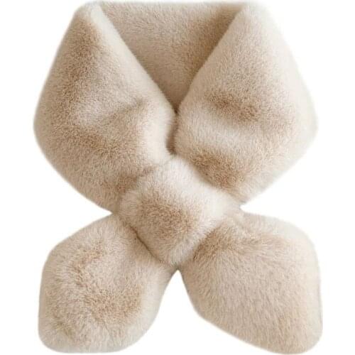 Korean Autumn Winter Solid Color Plush Snood Unisex Warm Neck Protection Imitation Rex Rabbit Fur Cross Scarf Collar Female F70