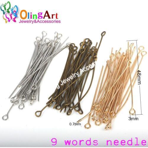OlingArt 45mm 100PCS/20G Eye Pins mixed Silver-color/gold--color bronze DIY earrings Bracelet necklace jewelry making Findings