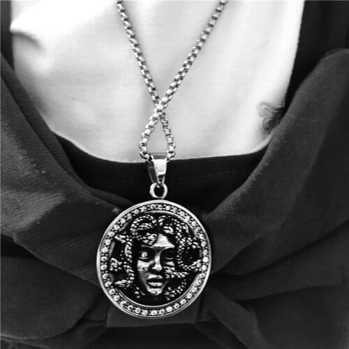 Newest Necklace 316L Stainless Steel Jewelry Punk Style Clean Stone Medusa Pendant With Chain
