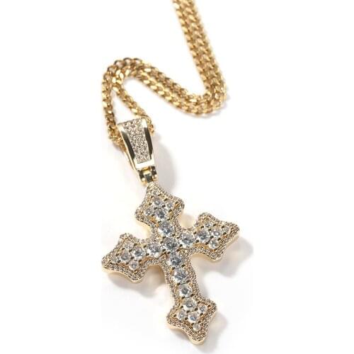 Hip Hop Claw Setting AAA+ CZ Stone Paved Bling Iced Out Cross Pendants Necklaces for Men Rapper Jewelry Drop Shipping