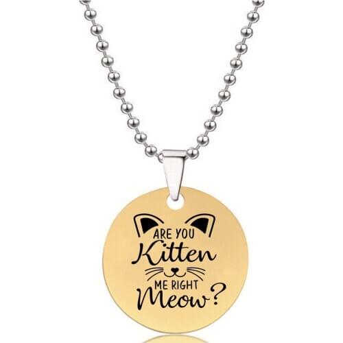BLINGPAW Stainless Steel Pendant Neckalce Are You Kitten Me Right Meow Keychain Bag Ornaments Tag Gold Silver Gold Silver Black