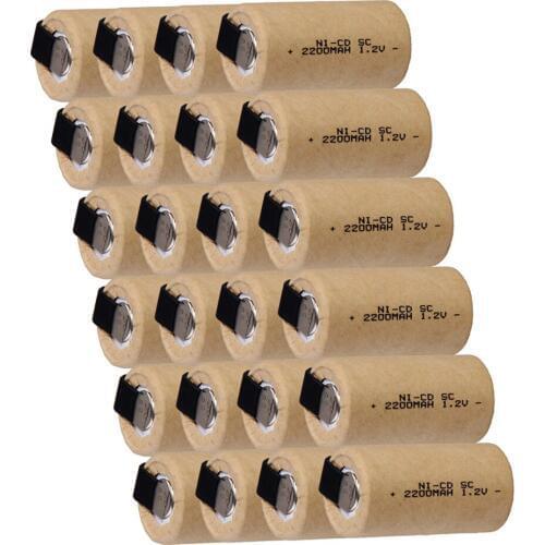 Real capacity ! 24 pieces SC battery 1.2V NICD 2200mah batteries for electric drills power tools COLOR RANDOM