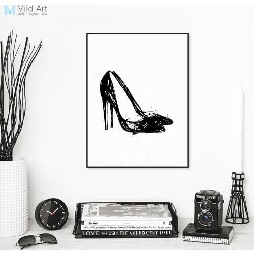 Modern Minimalist Black and White Shoes A4 Art Print Posters Wall Pictures Canvas Painting Fashion Girl Room Home Decor Custom