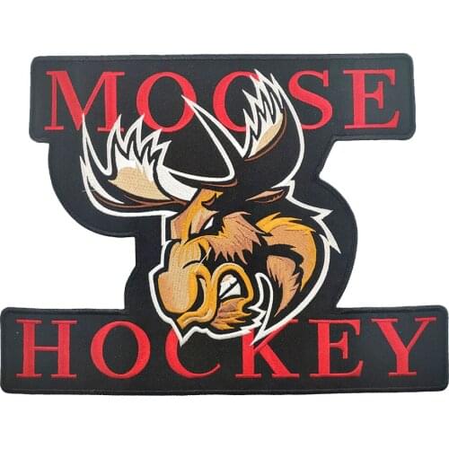 Iron On Patch MOOSE HOCKEY Biker Motorcycle Embroidered Back of Jacket Patch Black twill fabric DIY Eco-Friendly Stickers Cloth