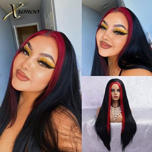 XUMOO Heat Resistant Synthetic Wig Glurless Long Straight Highlight Red Non-Lace Wig Cosplay Party Lolita Wigs For Black Women