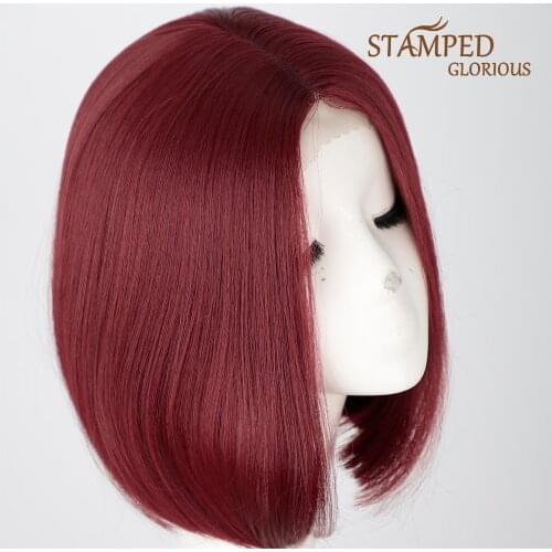 Stamped Glorious Synthetic Short Bob Wig for Black Women Middle Part Straight Bob Wig Brown Blonde Red Hair High Temperature