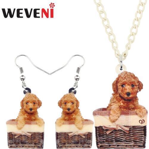 WEVENI Acrylic Sweet Basket Teddy Poodle Dog Necklace Earrings Jewelry Sets Anime Pets For Kids Girls Charms Gift Decorations