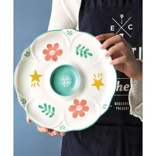 Japanese Sushi Plate Ceramic 10-inch Dumpling Plate Fast Food Tray Salad Fruit Tray Big Size Dinnerware Set French Fries Basket