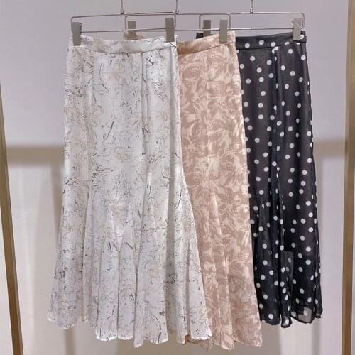 Japan Style Temperament Print Trumpet Skirts Woman Chic Irregular High Waist Long Skirt 2021 Summer Elegant Mermaid Faldas Mujer