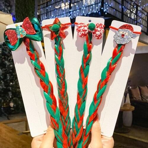 New Year Christmas Tree Headdress Elk Hair Clip Bow Star Santa Claus Braid Rope Hair Accessories for Girl Kids Hairpin Snowflake