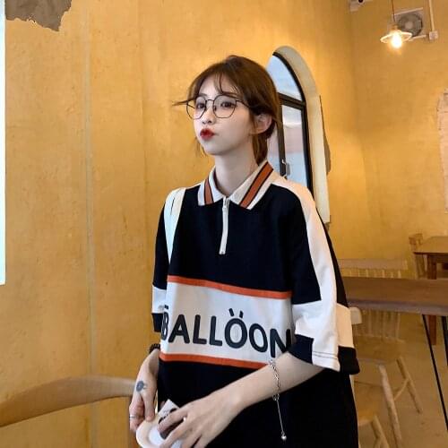 Harajuku Preppy Clothes Female Polo T-Shirt Short-Sleeved Kawaii Vitality Gothic Top Oversized Ulzzang All-Match Top For Girls